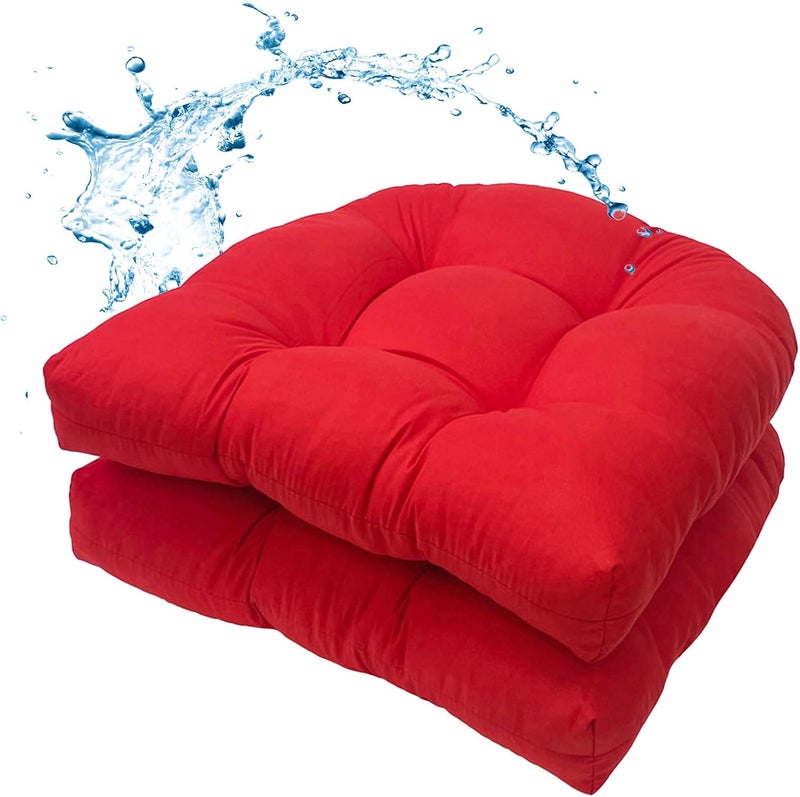MTMR Waterproof Outdoor Chair Cushions Set of 2, 19X19 Patio Wicker Chair Cushions, Tufted Outdoor Cushions for Patio Furniture, Thick Outdoor Sunbrella Replacement Seat Pads for Porch Lawn Chairs Red - Image 1